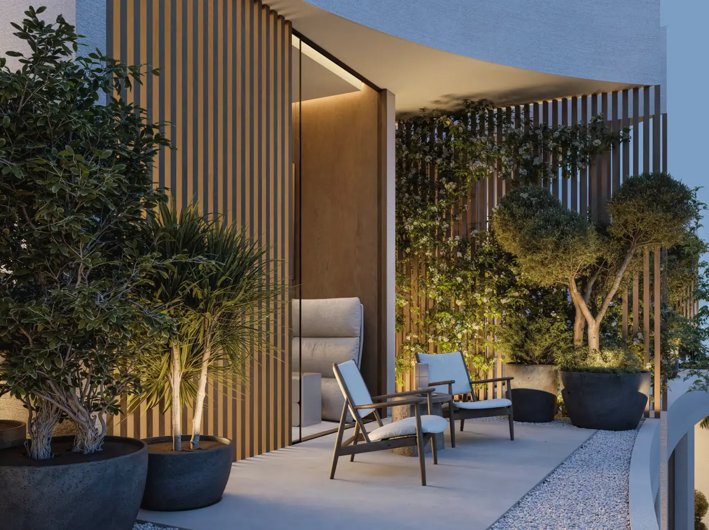 The Bloom at Lunaya — interior marketing still with garden views