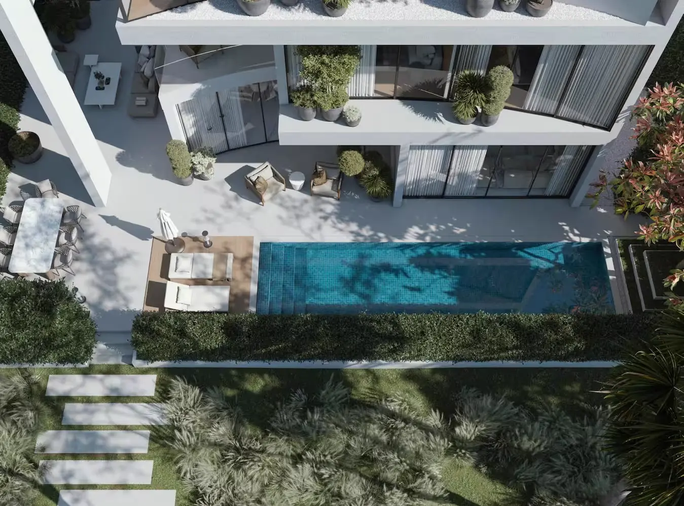 The Sol at Lunaya — official architecture marketing still of villa massing and terraces