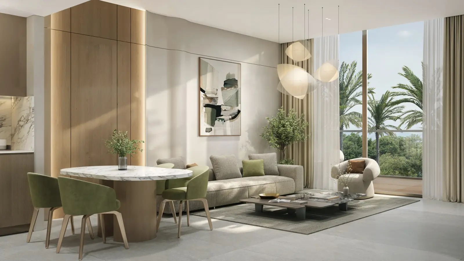 The Tides by AMIS — official 1-bedroom living and dining marketing still