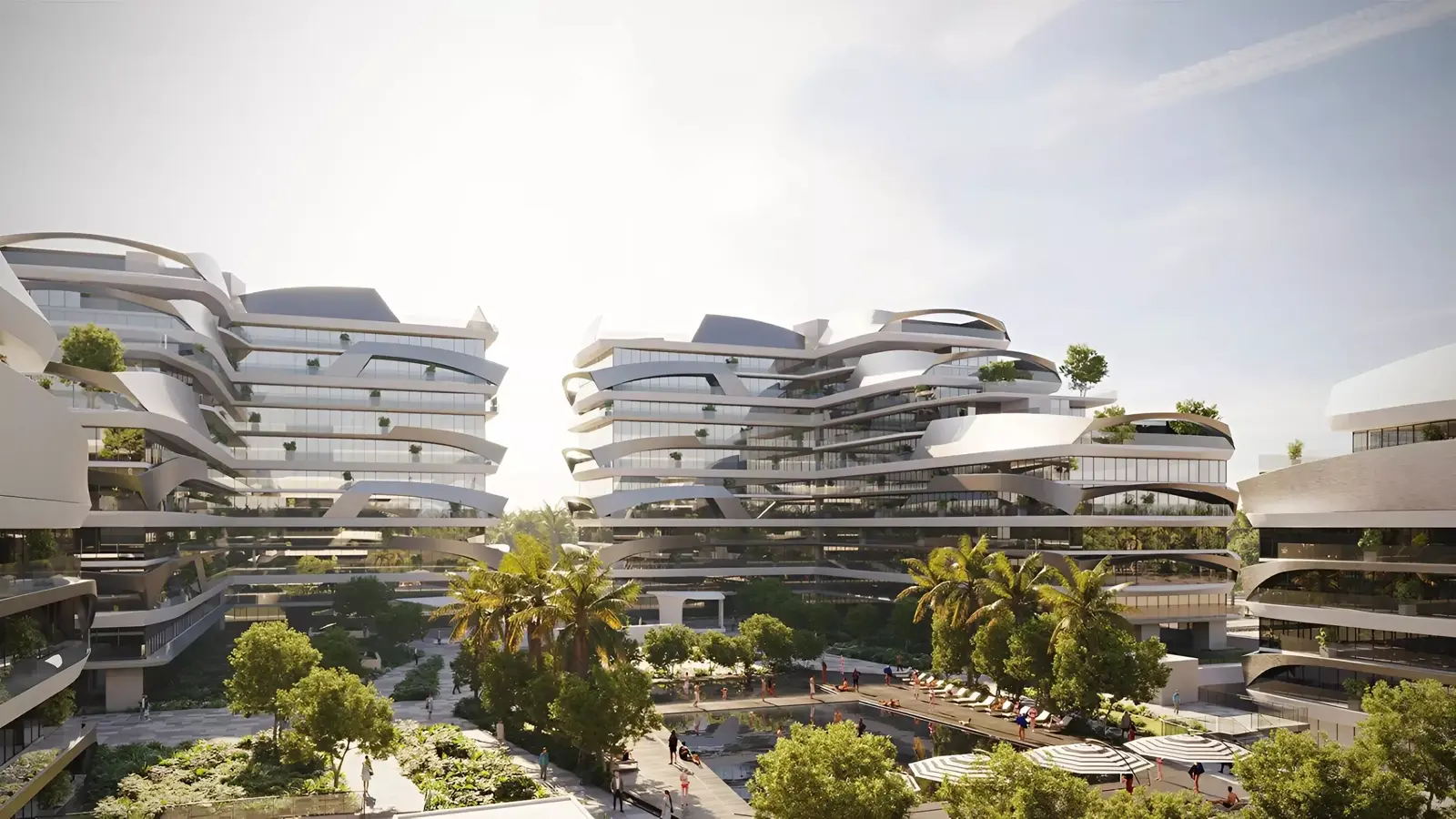 Tonino Lamborghini Residences — podium and landscape marketing still