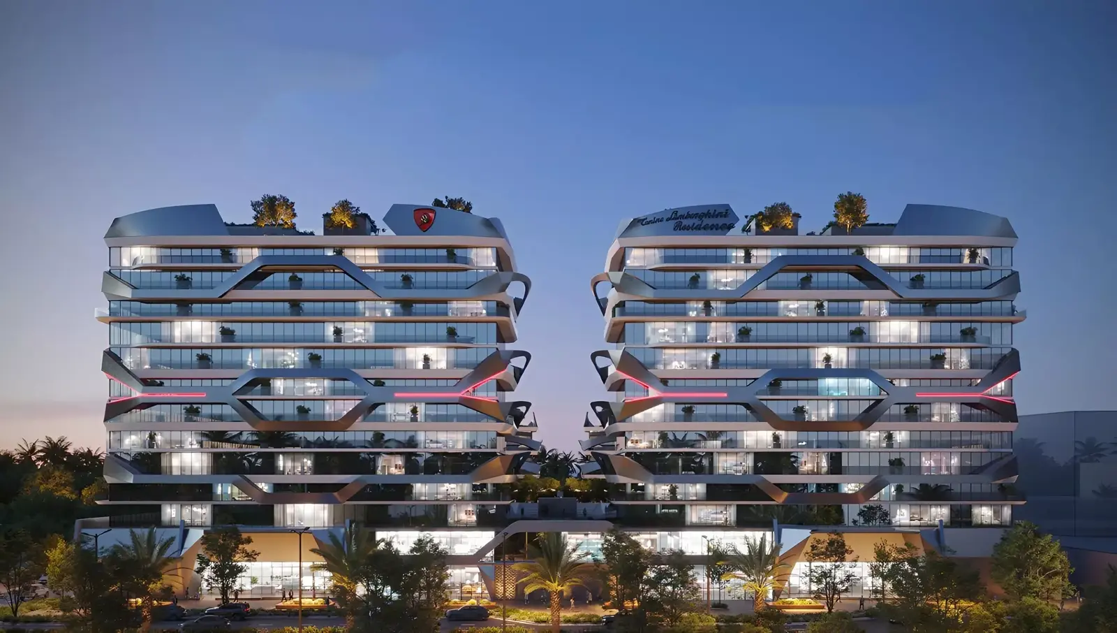 Tonino Lamborghini Residences — exterior skyline context marketing still