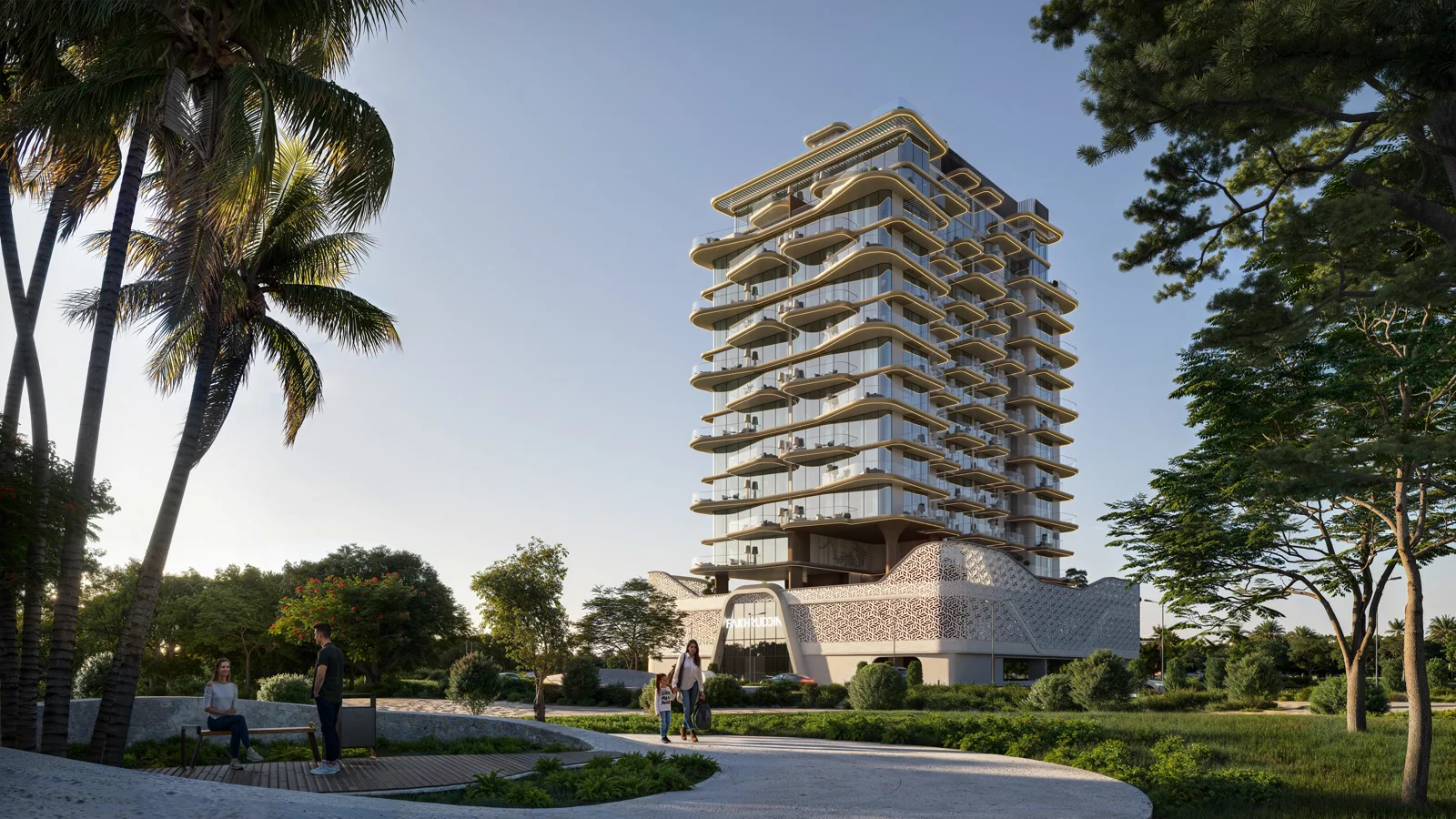 Tréppan Living Privé — exterior architectural render at dusk