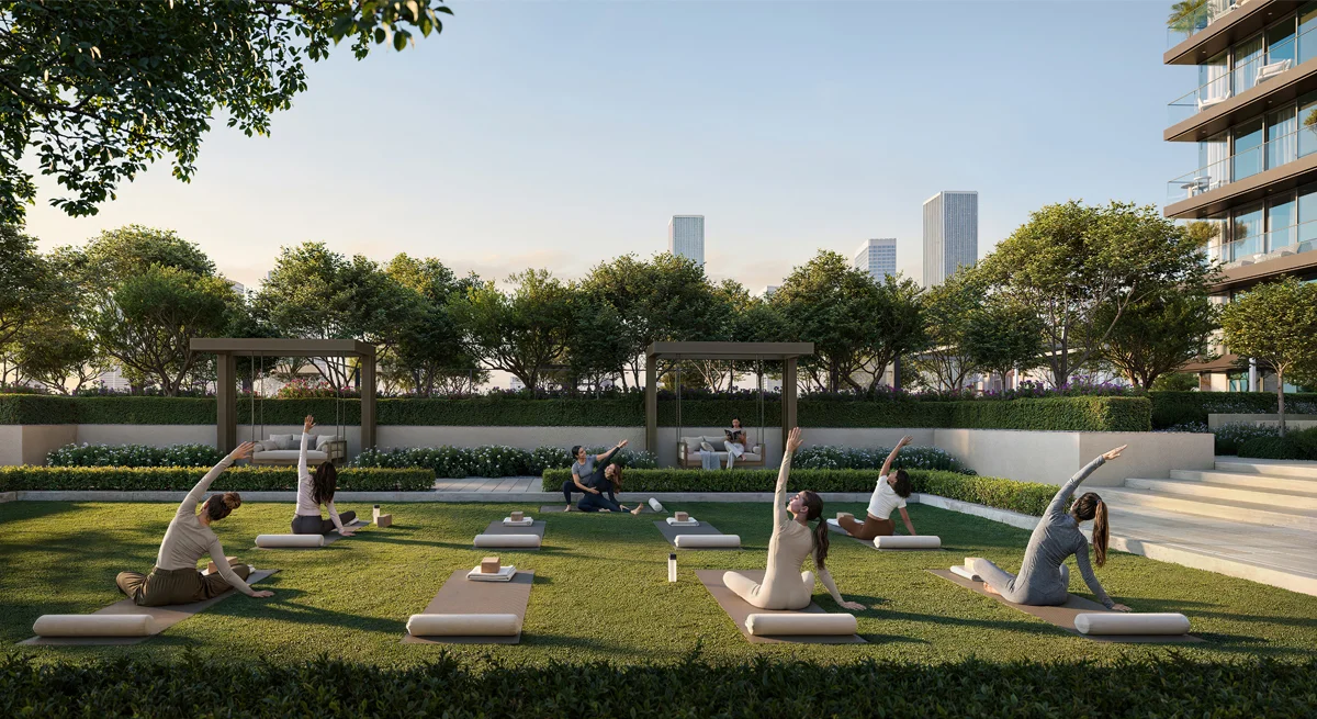 Valia at Dubai Creek Harbour — amenity deck marketing still