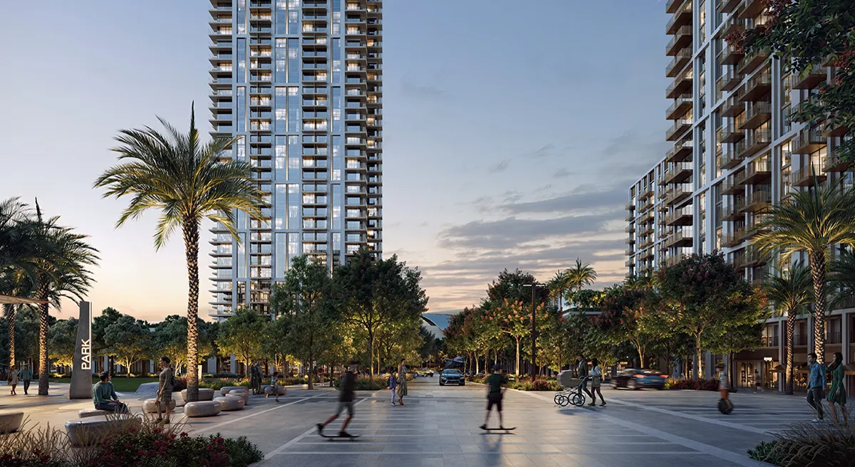 Valo at Dubai Creek Harbour — community lifestyle marketing still