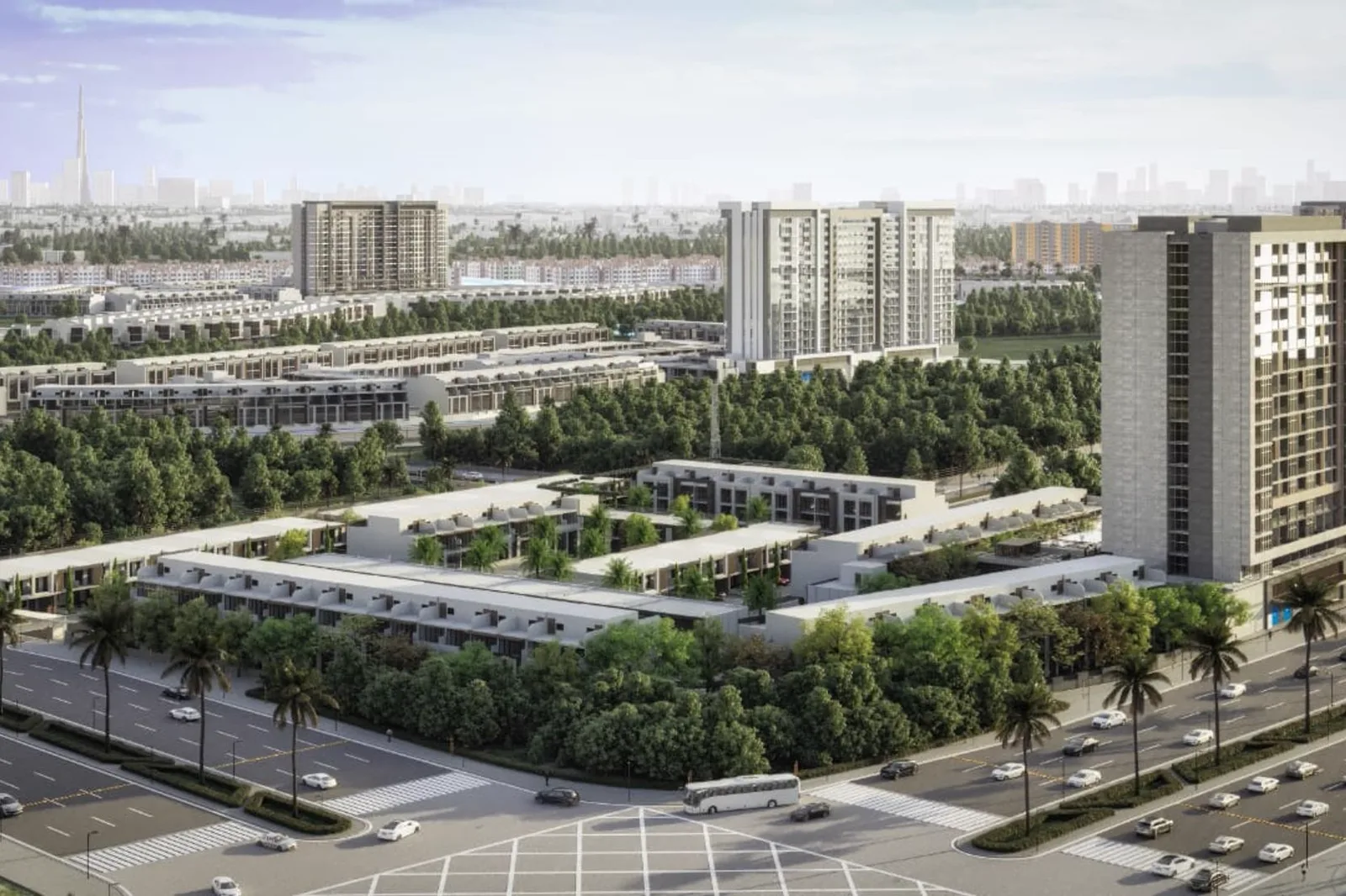 Verdana X by Reportage — wider aerial of the Verdana 10 courtyard and apartment tower in Dubai Investment Park