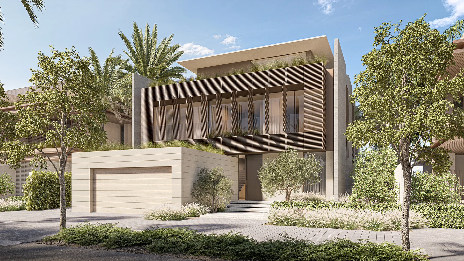 Villa Cobalt — street-side exterior marketing still (official Palm Jebel Ali product gallery)