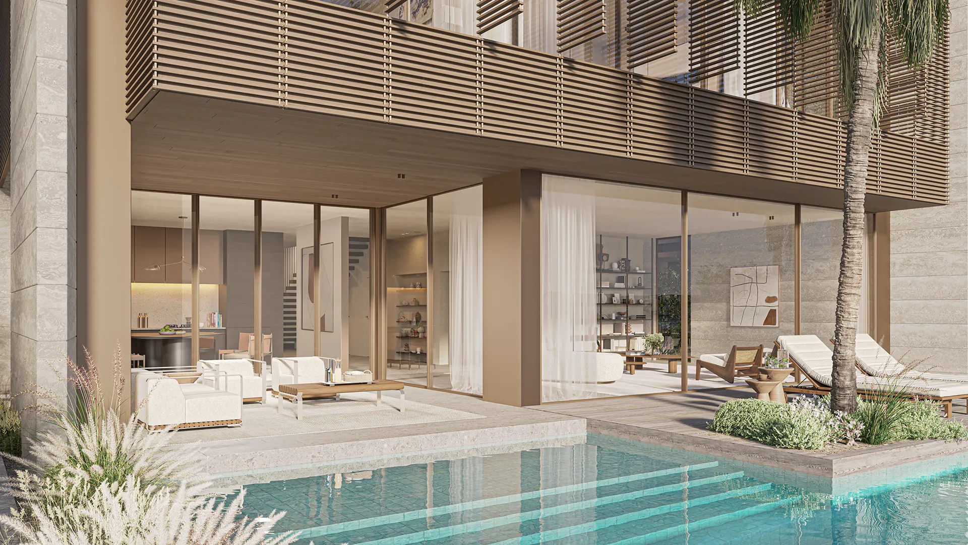 Villa Cobalt — exterior lifestyle marketing still with pool terrace (official Beach Collection type)
