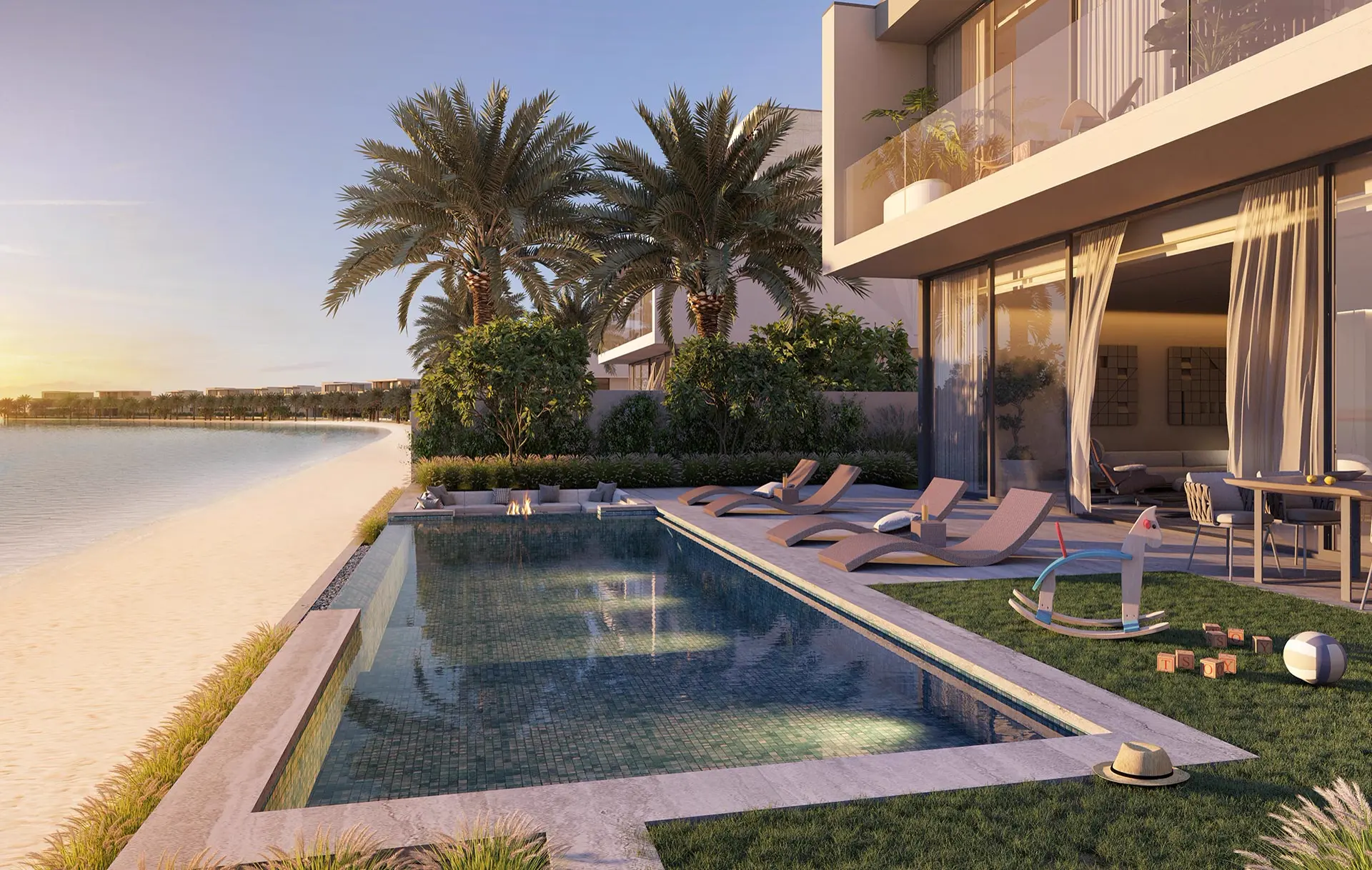 Villa Cyan Sky — beach-side pool and facade marketing still (official Beach Collection type)