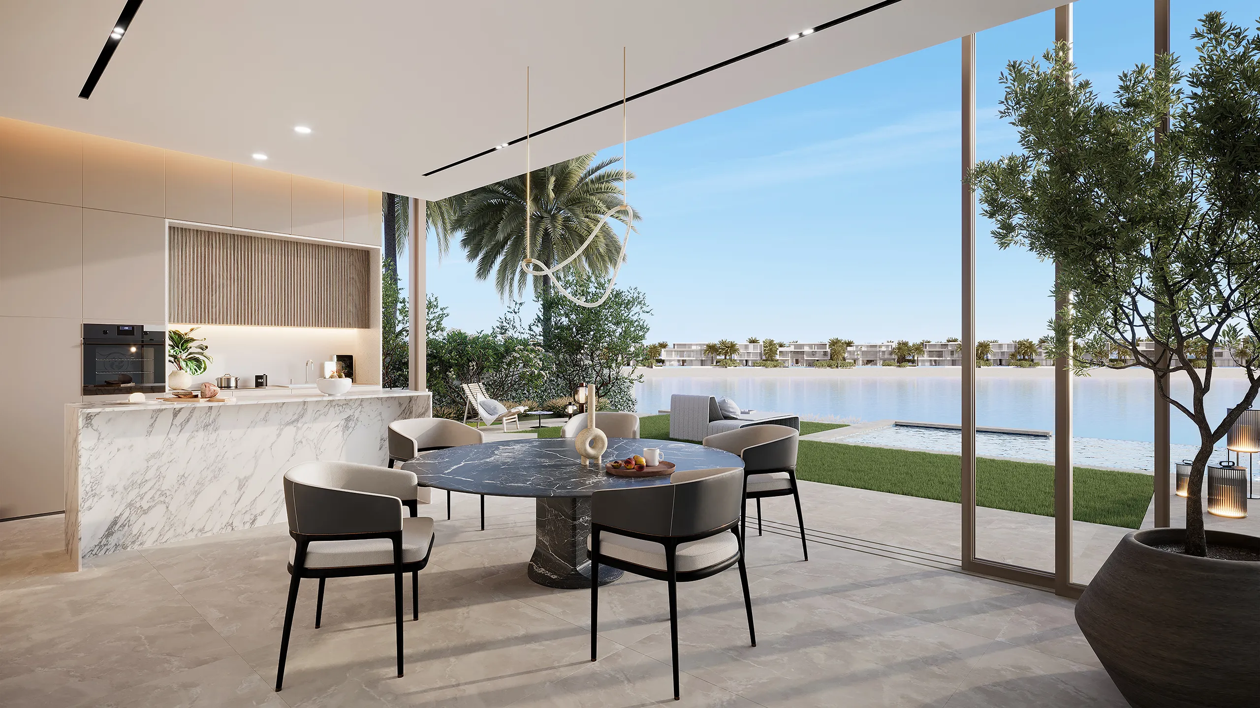 Villa Pacific Breeze — interior dining marketing still (official Beach Collection type)