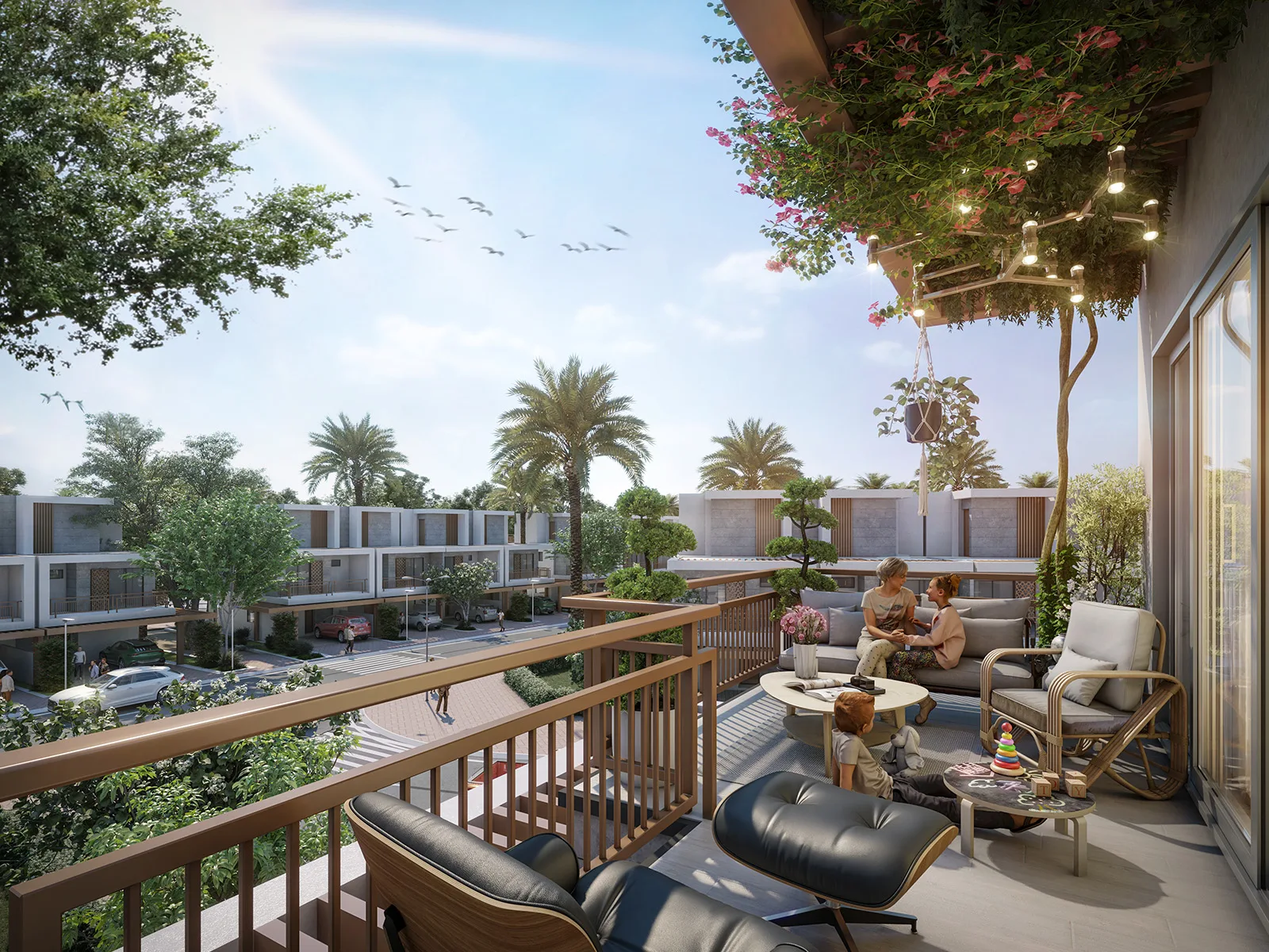 Violet 4 at DAMAC Hills 2 — official DAMAC balcony looking over the Violet townhouse street