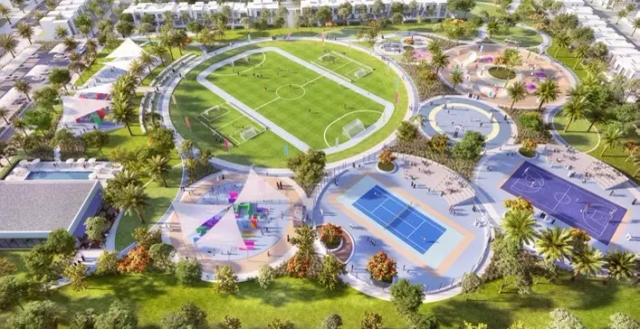 Virella 2 at The Valley — community sports courts and pitch marketing still
