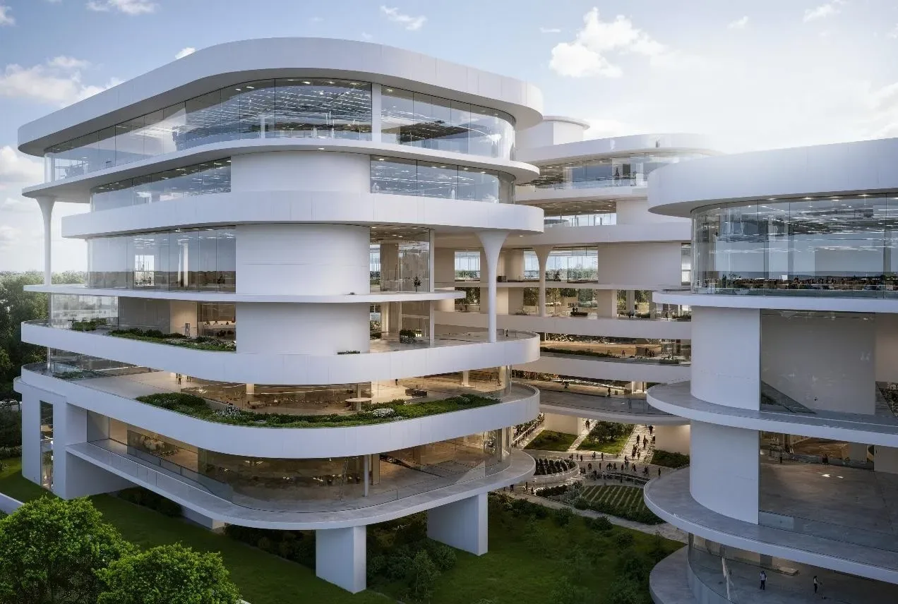 Zenith D1 — curved terrace volumes around a planted courtyard
